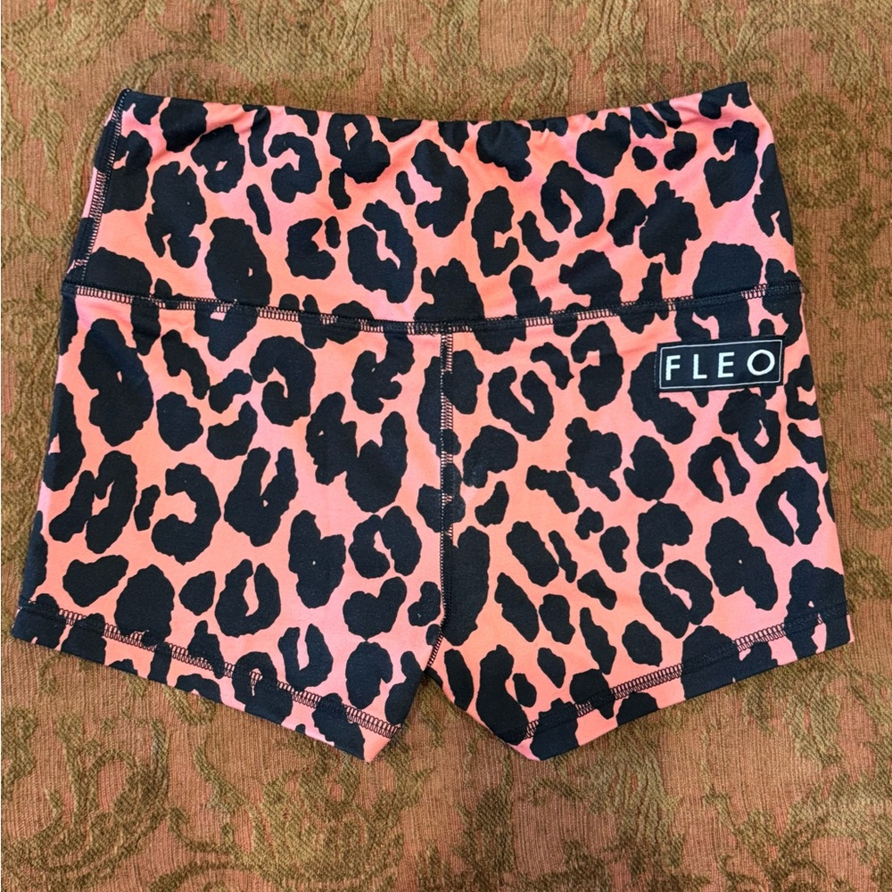 Coral leopard print Fleo workout shorts. Size small.